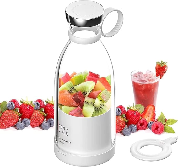 Personal Portable Blender, 350ml USB Rechargeable Smoothie Maker with Stainless Steel Blade, BPA-Free & Easy Clean, Compact Travel Cup for Gym, Office, Home (White).