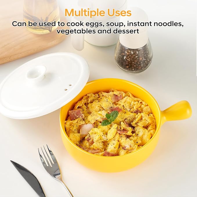 EliteVibe Ceramic Microwave Egg Cooker Scrambled with Lid, BPA-Free Non-Stick Non-Toxic & Heat-Resistant Quick Cooking Egg Maker, Dishwasher Safe, Holds Up to 3 Eggs（Yellow）