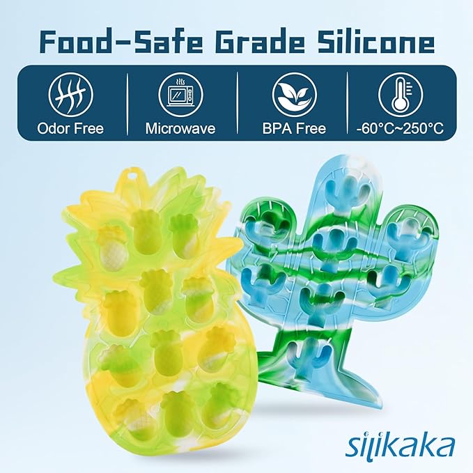 UNIQUE ICE CUBE TRAYS FoodGrade Silicone Two Pineapple Cacti Ice Tray Easy To Demold Suitable For Cocktails Mojitos Whiskeys And Juices (Tyedye Color)