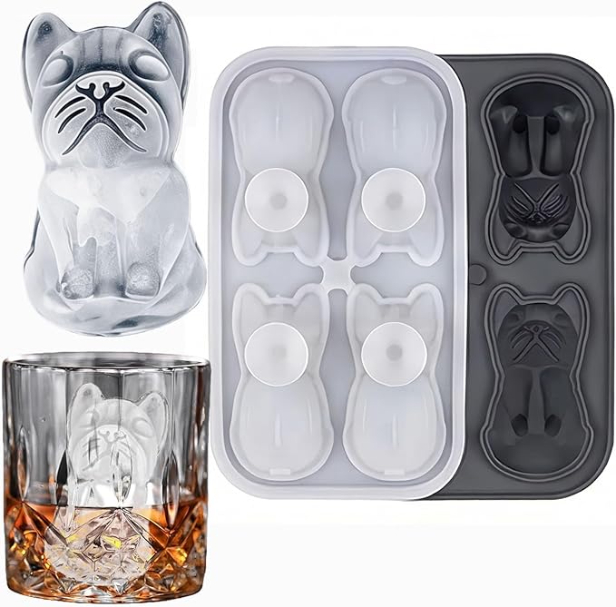 2026 New 3D Cat Ice Cube Mold: Bulldog Whiskey Ice Cube Mold Tray Set Molds Small For Freezer Mini Cat Shaped Silicone Tiny Block Shaved Plunge Cooler Cute Cocktails With Lid Fancy (French Bulldog)