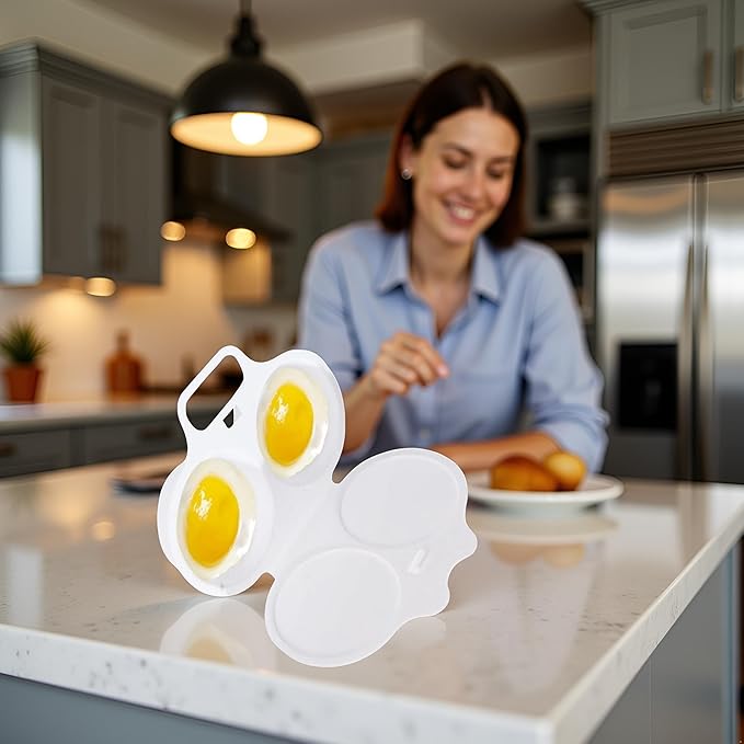 White Egg Poacher, Microwave Egg Boiler Poacher, Microwave Egg Poacher, 2 Cavity Nonstick Poached Egg Maker With Lid, Egg Cooker, Double Drain Poached Cups Specialty Cookware