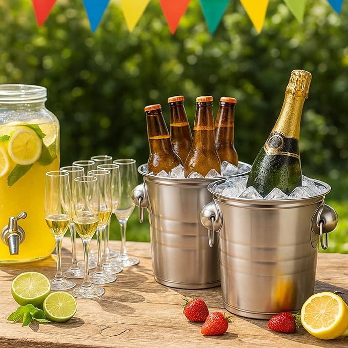 ZENFUN 2 Pack 3 Quart Ice Bucket with Handles, Beverage Tub with Handles, Galvanized Metal Ice Bucket, Drink and Wine Chiller for Bar, Party, BBQ, Great for Indoor and Outdoor Use