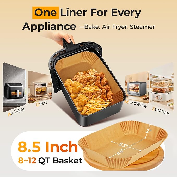 300PCS Air Fryer Liners Disposable for Ninja Dual Basket, Grease Proof Parchment Paper for Ninja DZ201 | DZ401 | Chefman | COSORI 2-Basket Air Fryer, Non-Stick AirFryer Liners by Vailnd