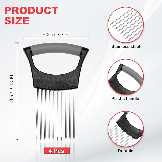 uxcell 4 Pcs Onion Slicer Holder, Stainless Steel Vegetable Cutting Holder Food Cutter Tool for Slicing Storing Onions Tomatoes Potatoes Avocados Apples, Black Grey