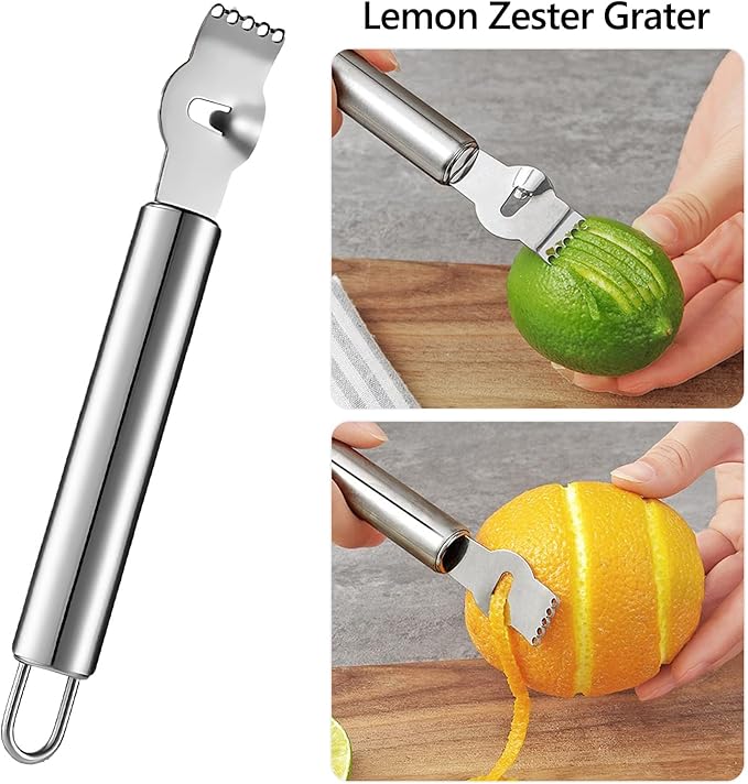 6 Pcs Stainless Steel Fruit Carving Knife Set, Kitchen Fruit Carving Knife, Watermelon and Ice Cream Scoop, 2-in-1 Dig Pulp Separator Fruit Peeling Tool, Crinkle Knife and Lemon Zester Grater
