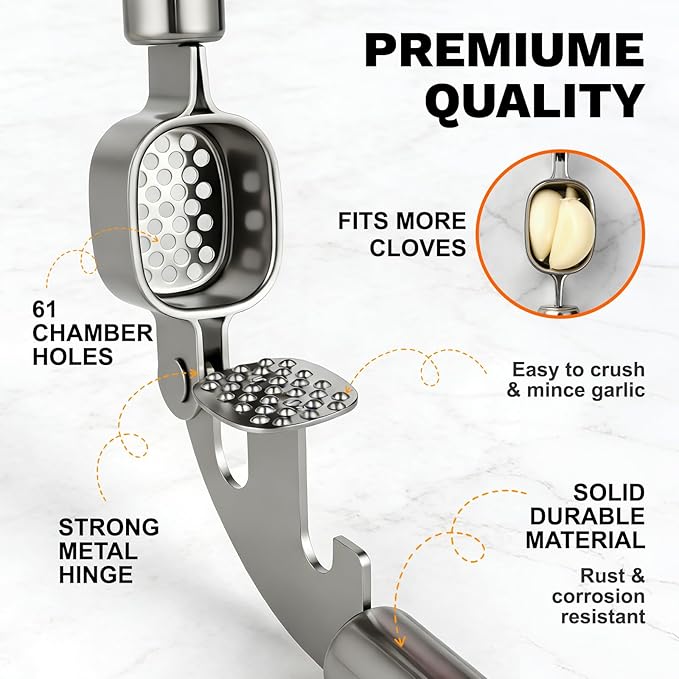 Stainless Steel Garlic Press,Thickened Garlic Crusher,Ergonomically Designed Handle for Effortless Garlic Paste Preparation, Comfortable Grip, Easy to Clean,Rustproofing