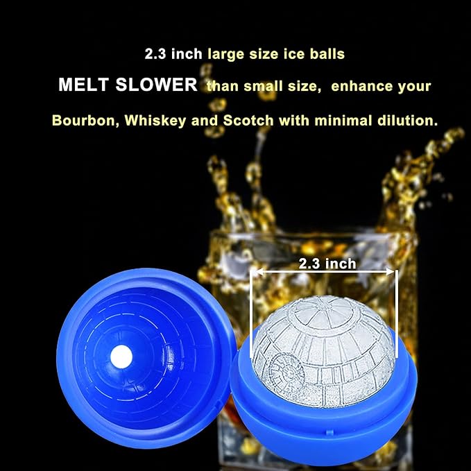 Ice Cube Mold 2 Pack Silicone 3D Space Station Ice Molds Sphere Big Ice Ball Maker for Whiskey, Bourbon and Cola (2)