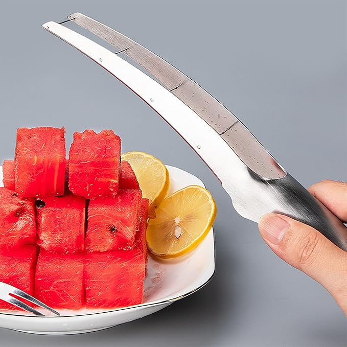 Watermelon Cutter Slicer with 2 Pieces Forks, Stainless Steel Watermelon Cube Cutter Watermelon Knife, Melon Slicer, Cube Cutters Fruit Vegetable Knives Salad Melon Baller for Kitchen Gadget