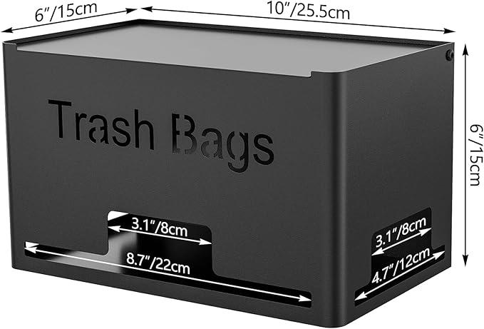 STWWO Large Trash Bag Holder Dispenser, Metal Garbage Bag Dispenser Roll Holder, Kitchen Trash Storage Organizer for Under Sink, Wall Mounted or Freestanding, Black