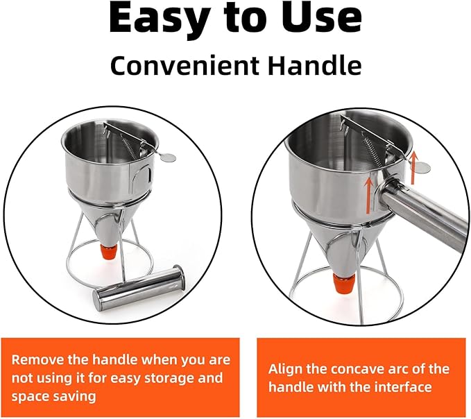 WRINGKIT 40 Oz Pancake Batter Dispenser, Stainless Steel 4 Caliber Funnel Cake Dispenser with Stand, Pancake Mix Dispenser with Handle, Funnel Cake Maker for Cupcakes, Muffins, Waffle and Baked Goods