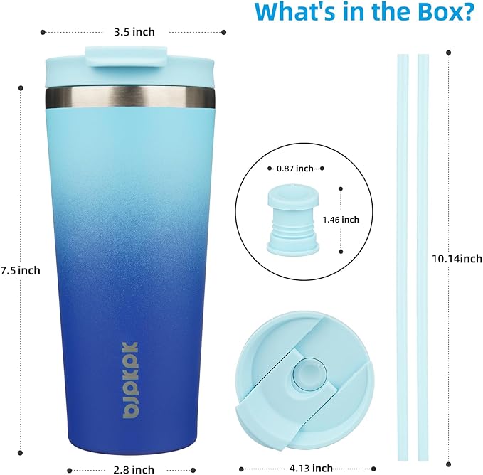 BJPKPK 22oz Insulated Tumbler With lid And Straw Stainless Steel Tumblers Travel Coffee Mug Reusable Thermal Cup,Sky