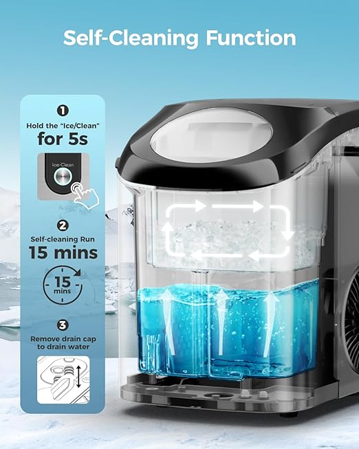 Ice Makers Countertop Nugget Ice Cubes, Portable Ice Maker, Self Cleaning Pebble Ice Machine, 33lbs/24h, Lower Noise, Small Sonic Ice Maker for Home, Kitchen, Office, Counter Top Pellet Ice Generator