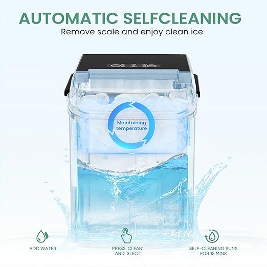 Ice Makers Countertop, Portable Ice Machine with Handle, 6 Mins 9 Bullet Ice Cubes with Basket and Scoop, 26lbs in 24Hrs, Auto-Cleaning, for Home, Kitchen, RV, Camping, Black
