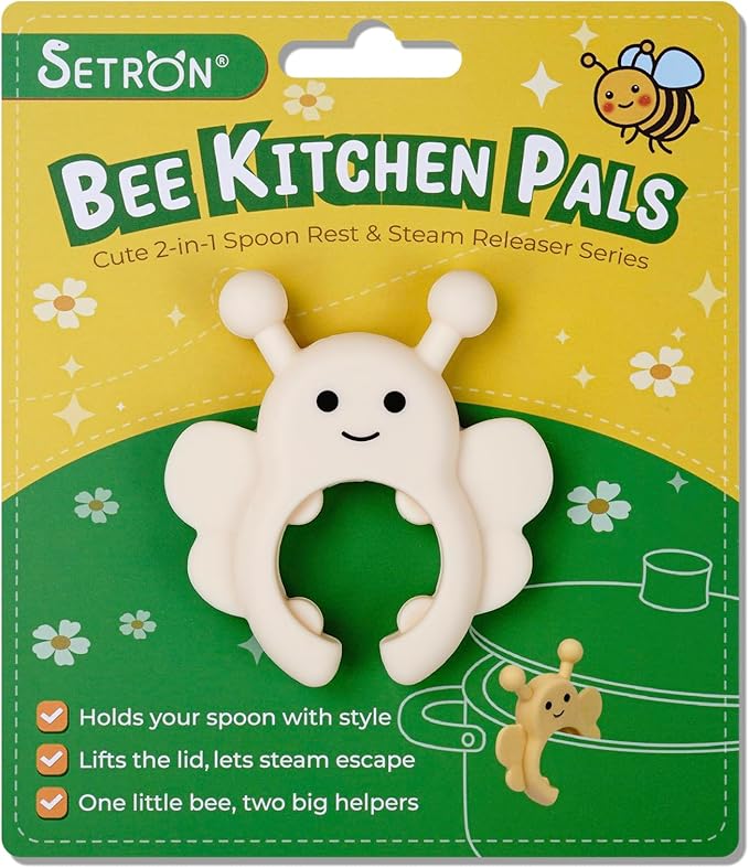 Bee Spoon Holder Cute Spoon Rest for Stove Top, Steam Releaser & Lid Lifter – Heat Resistant Silicone Cooking Gadget, Fun Kitchen Accessories, Unique Cooking Gift