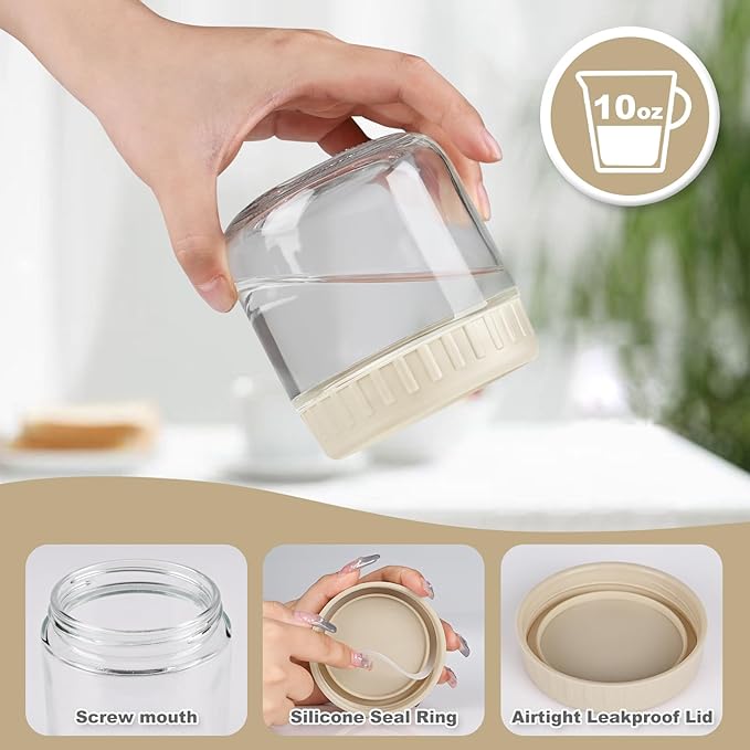 SHOWIN Overnight Oats Containers with Lids, 10oz Glass Jars with Lids 8 pcs, Apricot, Wide Mouth Mason jars for Salad, Yogurt, Snacks, Meal Prep