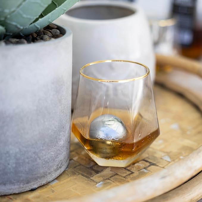 Outset Stainless Steel Ice Cube Spheres, Set of 2 Round Reusable Metal Whiskey Stones with Store Box, 1.57"