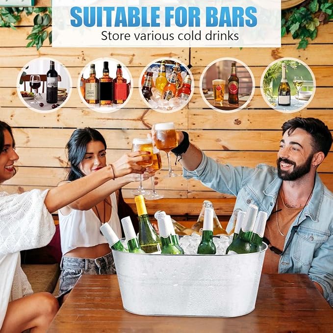 OBTANIM 2 Pack 4 Gallon Galvanized Ice Buckets Metal Champagne Drink Cooler Storage Ice Tub with Carry Handles for Beer Cocktails Wine Beverage Home Parties Bar Cooling Supplies