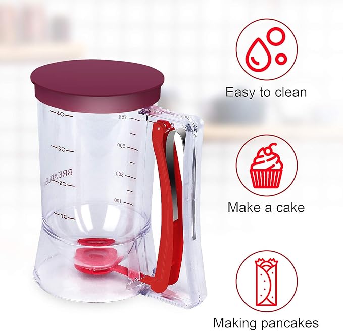 BBSTARZ Batter separator Cupcakes Pancakes Cookie Cake Waffles Batter Dispenser cookie separator batter Cream Speratator Cup Measuring Baking Tools (red+Purple)