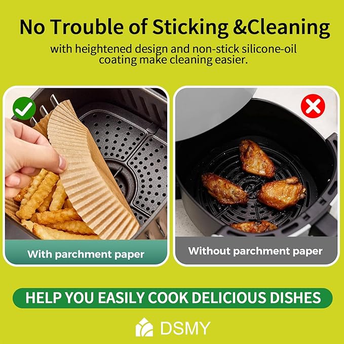 200 PCS Air Fryer Disposable Paper Liners,8 Inch Square Parchment Disposable Paper Liner for 5-8QT Air Fryer,Baking, Roasting and Microwave, Non-Stick Airfryer Accessories