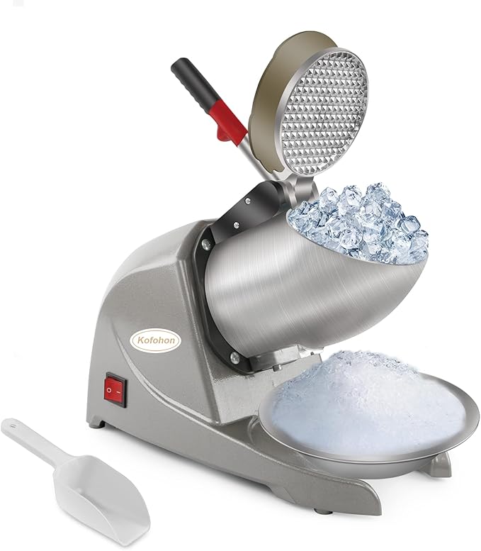 Electric Ice Shaver, Shaved Ice Machine, Especially for Home Use Ice Crusher, Dual Stainless Steel Shaving Blades, Double Covers,176lbs per hour,300W/1440rpm,Upgraded Version.