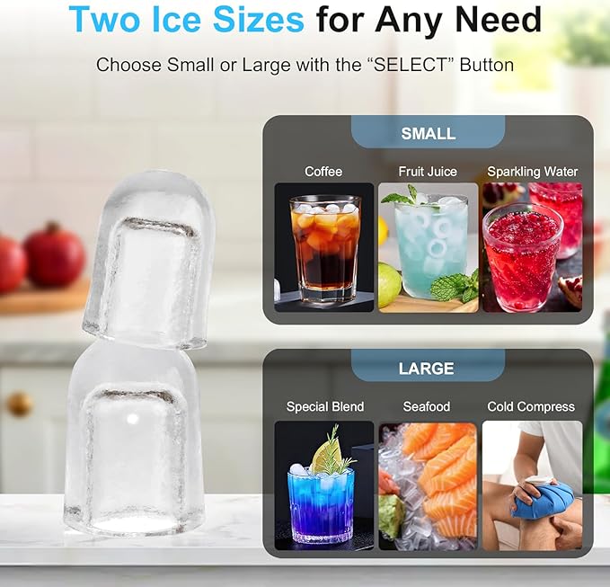 Kismile Countertop Ice Maker with 1.2L Top Water Tank, 8 Bullet Cubes in 6 Mins, 26.5lbs in 24Hrs, 2 Ice Sizes, Self-Cleaning Portable Ice Maker with Basket and Scoop, for Home/Camping/RV, Dark Black