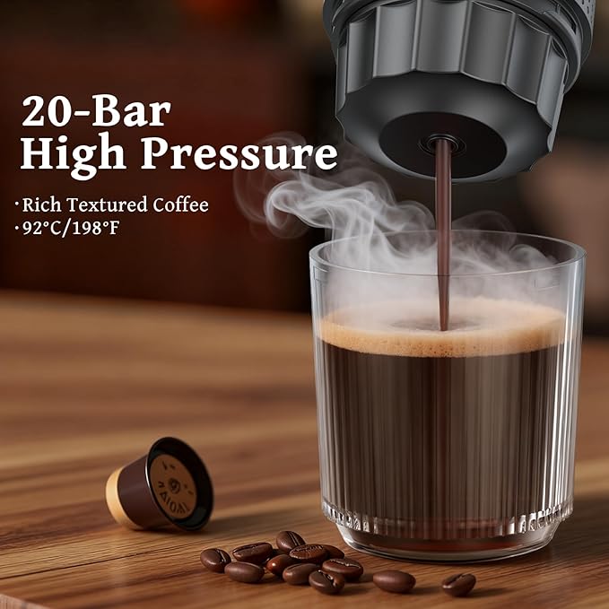 Portable Espresso Machine for Travel, Travel Coffee Maker 20-Bar Extraction, Coffee Maker Self-Heating with USB-C, Compatible with Ground Coffee & NS Capsule for Hiking and Camping (Red)