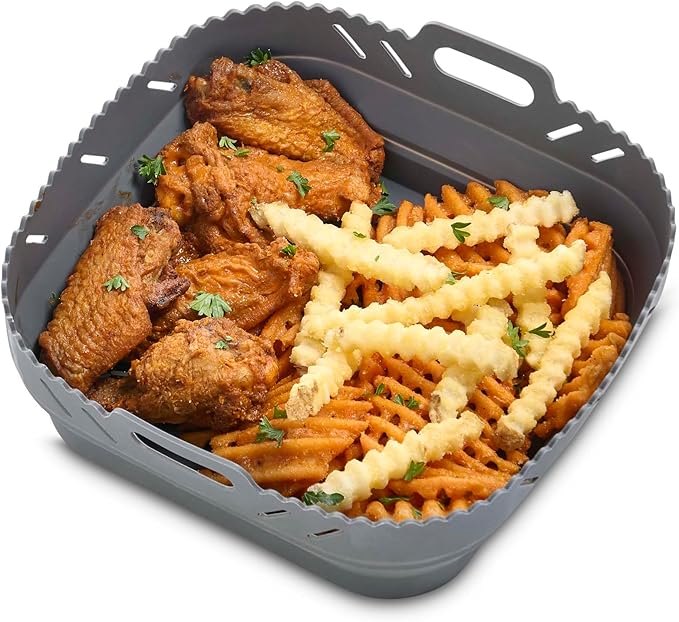 HIC Kitchen Collapsible Square Air Fryer Liners, European-Grade Silicone, Set of 2, Fits 5 to 7-Quart Air Fryer Baskets