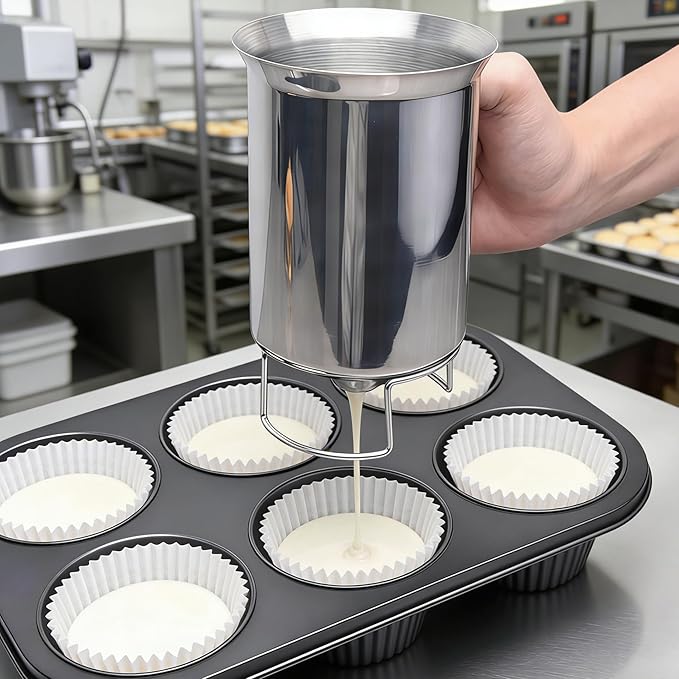800ml / 27fl oz Pancake Batter Dispenser Bottle, Stainless Steel Funnel Cake Dispenser, Handheld Spout Squeeze Pancake Mix Batter Pourer Dispenser for Baking Cupcakes Muffins