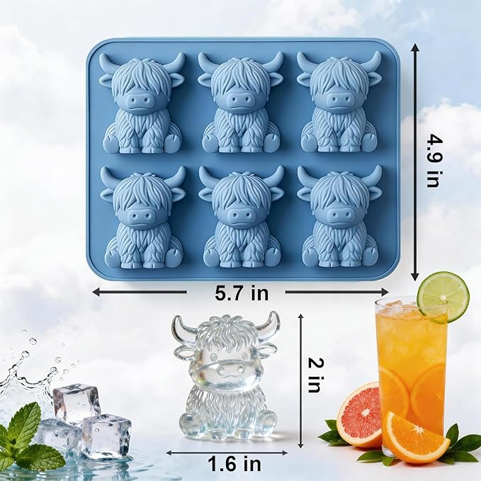 Mini Highland Cow Ice Cube Mold, Cute 3D Silicone Cow Ice Cube Tray, Reusable Cattle Shaped Ice Mold for Cow Lovers, Parties & Bar Decor (1PCS)