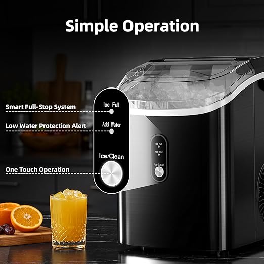 Antarctic Star Nugget Ice Maker Countertop, 35lbs/24H Ice Machine, Soft Chewable Sonic Ice, Self-Cleaning, Fast Ice Ready in 8 Minutes, Compact Design with Handle, Stainless Steel Black