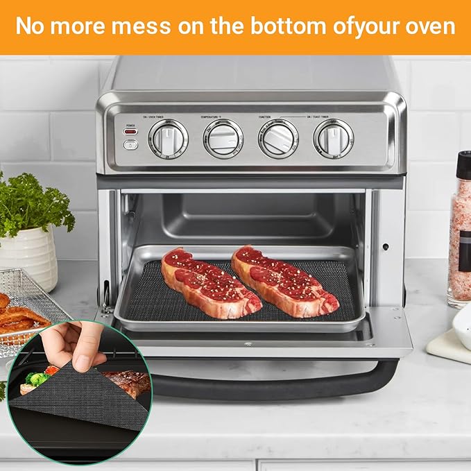 Oven Liners for Bottom of Oven, 12"x10.8" Reusable Non-Stick Heat Resistant Toaster Liners Toaster Mat for Cuisinart TOA-60 65 70 Ninja Foodi Emeril Lagasse Air Fryer Oven, 4 Pack