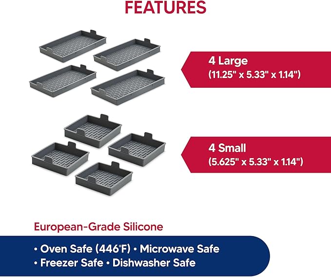 HIC Kitchen Non-Stick Sheet Pan Dividers, European-Grade Silicone, 8-Pieces, Fits 2 US Half-Size 13 x 18-Inch Sheet Pans