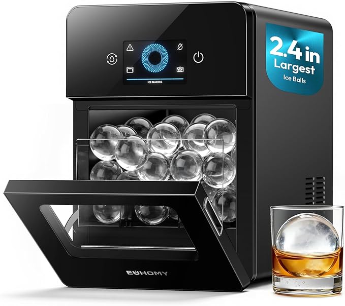 EUHOMY 2.4" Ice Ball Maker Countertop, 3Pcs Ready in 40Mins, 108Pcs/Day, Self-Cleaning Sphere Ice Maker Machine with Crystal Clear Ice, Round Ice Cube Maker for Whiskey & Bourbon