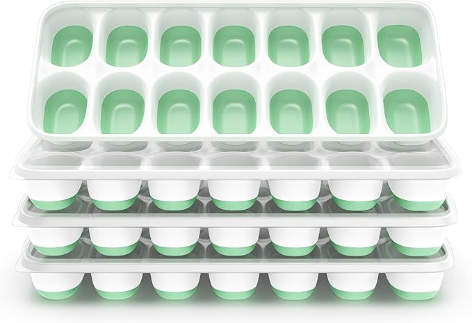 ChefAide Ice Cube Tray with Lid, 4 Packs 56 Cubes Durable Stackable Ice Cube Trays for Freezer with Removable Lids, Easy-Release Plastic & Silicone Ice Tray for Cocktail, Coffee