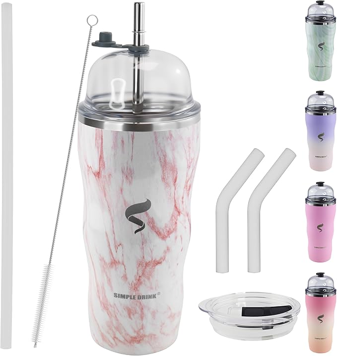20Oz Insulated Tumbler With Straw And Lid,Stainless Steel Straws for Tumbler,Double Wall Vacuum Travel Mug,Spill Proof Tumble, Travel Cup for Iced Coffee, Jelly Pink