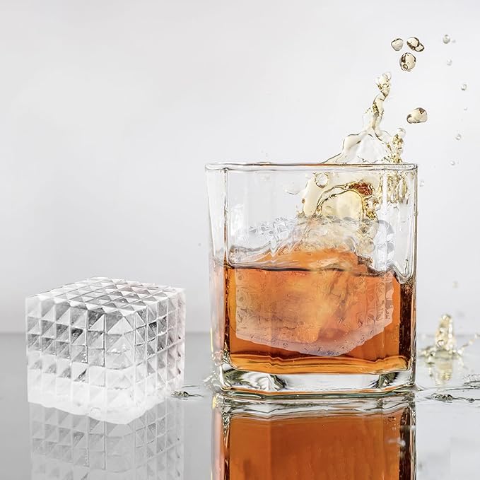 Silicone Diamond Ice Cube & Crystal Ice Ball Mold Set (2-Pack) for Whiskey - 2 Separate Trays for Bourbon and Cocktails, Reusable & Leak-Proof