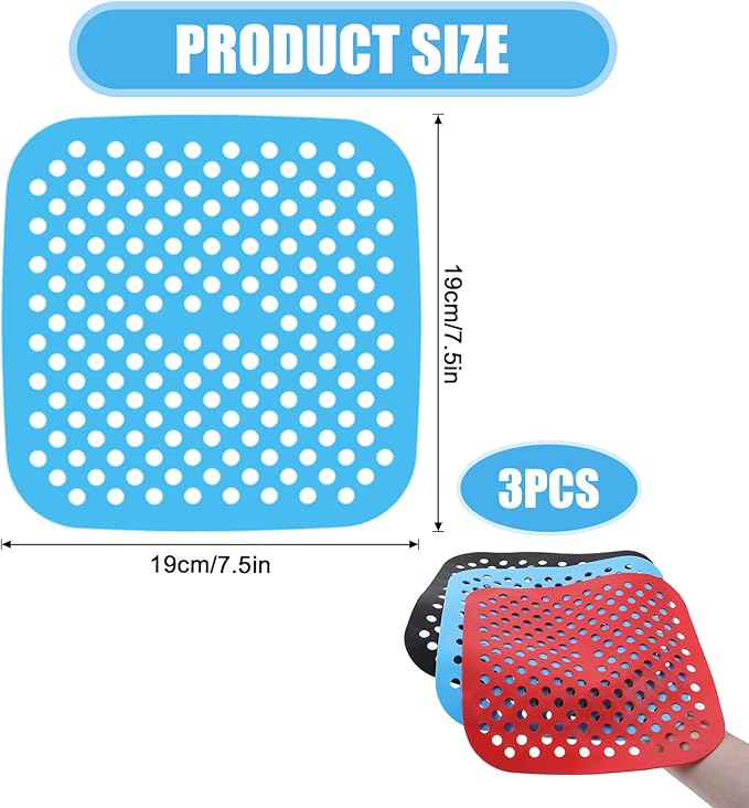 3pcs Silicone Air Fryer Liner, 7.5 Inch Square Silicone Air Fryer Liners, Easy to Clean Airs Fryers Accessories, 3Colors