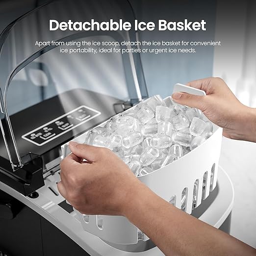 Kismile Ice Makers Countertop with Handle,26Lbs/24H,9 Cubes in 6 Mins,2 Sizes of Bullet Ice,Portable Ice Machine with Self-Cleaning for Home,Kitchen(Black)