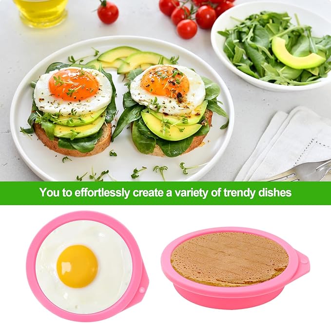 4 Pcs Air Fryer Egg Molds, Silicone Non-Stick Muffin & Toast Maker, Reusable Baking Cups Lids for Quick Cooking, Easy to Clean Air Fryer Accessories