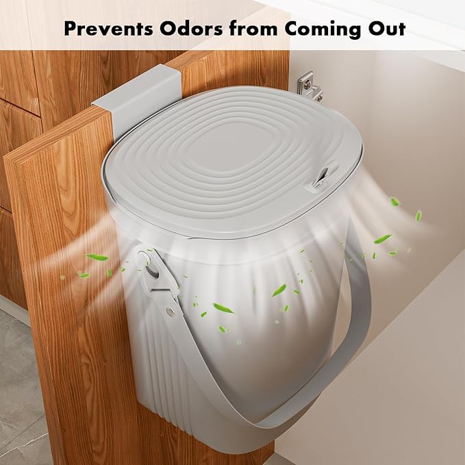 Mountable Silicone Collapsible Kitchen Compost Bin Under Sink,Surumer Hanging Trash Can with Lid for |Cupboard|Bathroom|Bedroom|Office|Camping, Indoor Compost Bucket, 2 Gallon Black
