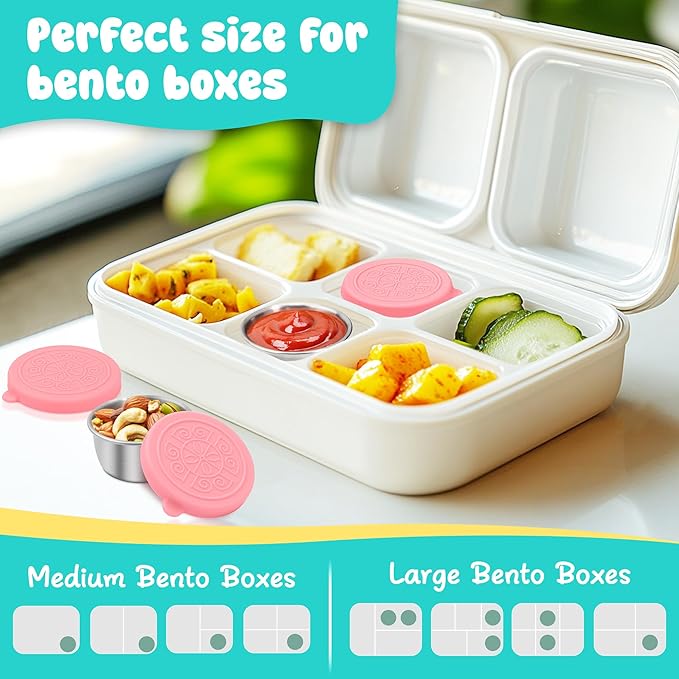 LIEMAND 6x1.6 oz Salad Dressing Container to Go, Leakproof Reusable Stainless Steel Small Container with Lid,Sauce Containers for Lunch box,Picnics,Travel,Office and Meal Prep