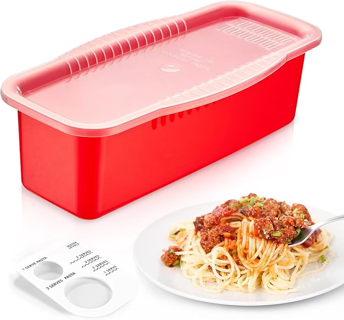 Microwave Pasta Spaghetti Cooker Pot with Strainer Lid,Pasta Cooker in Microwave with Water Level and Spaghetti Portion Measuring Device,Dormitory Office Apartment Kitchen Essentials