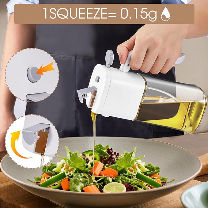 2-in-1 Olive Oil Sprayer Bottle & Dispenser, 16.9oz/500ml for Air Fryer, Salad, Cooking, BBQ - Oil Sprayer Bottle for Kitchen, Non-Stick Spray, Grill & Baking