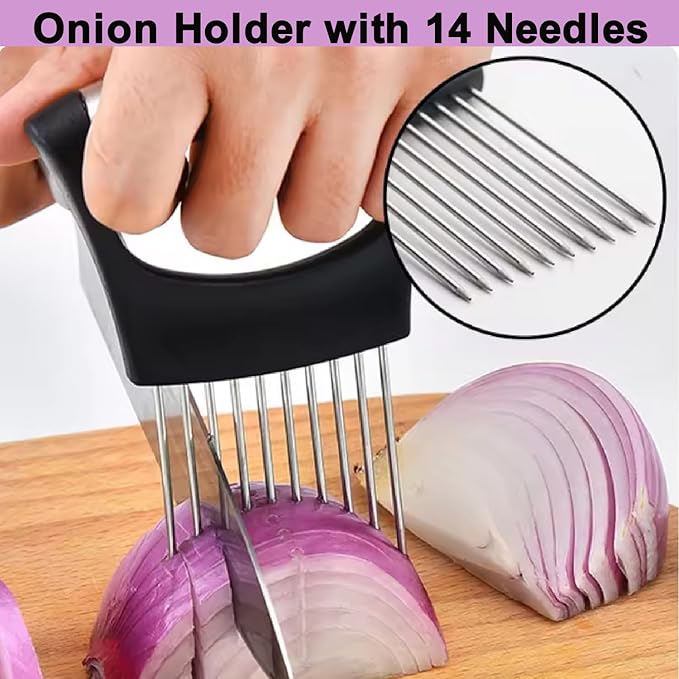 Onion Holder for Slicing, Large Onion Cutter Vegetable Chopper,Stainless Steel Lemon Slicer with 14 Needles,Kitchen Chopper Slicing Assistant Tool for Tomato Potato Avocados Eggs Meat Chopper