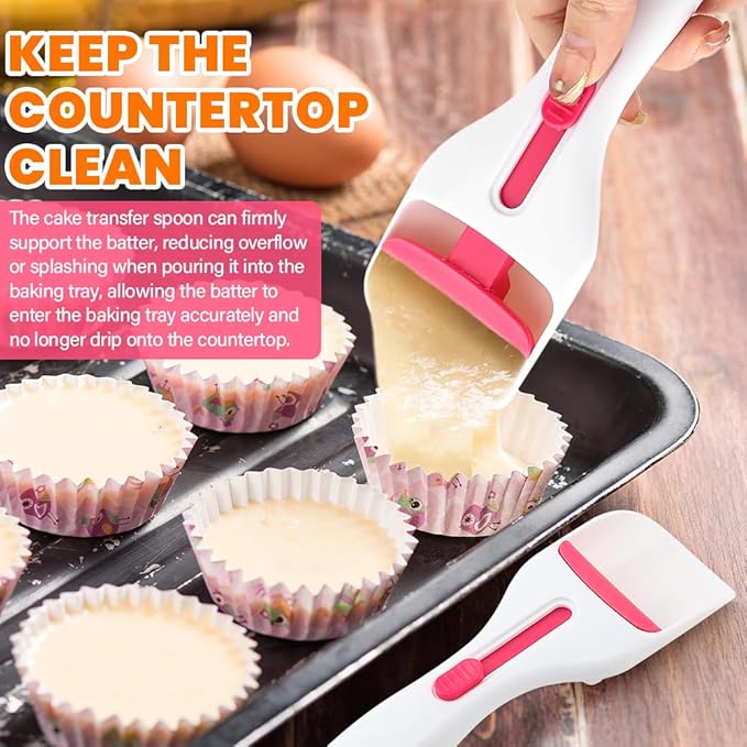 2pcs Cupcake Scoop Batter Dispenser Cupcake Batter Scoop Sliding Button Cake Cream Spatulas for Elegant Baking, Pastry(COLOR:white)