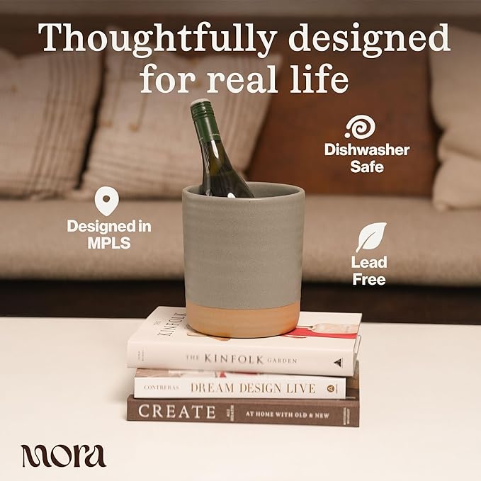 Mora Ceramic Kitchen Utensil Holder - Wooden Spoon & Spatula Crock for Countertop, Modern Farmhouse Home Decor, Extra Large 7.3" Cooking Organizer for Stove Top and Counter - Heavy & Sturdy - Iris