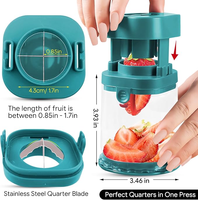 Small Fruit Cutter, Creative Strawberry & Grape Slicer, Quickly Making Fruit Vegetable Salad (Dark Teal)