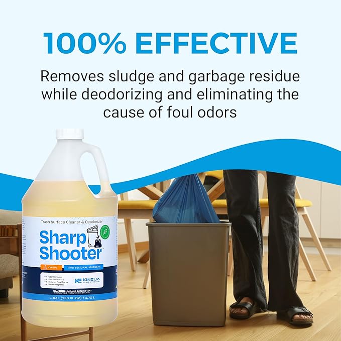 KINZUA ENVIRONMENTAL Sharpshooter, Heavy-Duty Trash Can Odor Eliminator & Degreaser, Garbage Surface Cleaner and Deodorizer Foam, Professional-Grade, Fresh Citrus Scent, 1 Gallon