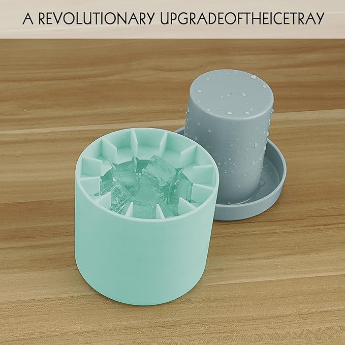 2 Pack Cylinder Ice Cube Mold Ice Trays, Silicone Ice Bucket, Portable Ice Cube Maker, Press-Type Easy-Release Ice Cup (Blue)