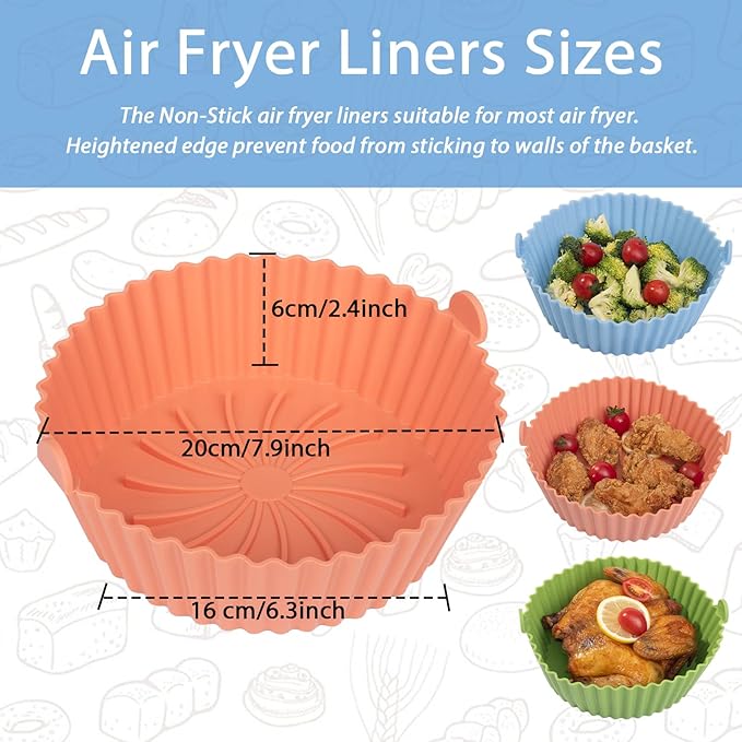 Air Fryer Silicone Pot - Reusable Non-stick Silicone Liners, 6.3 Inch (Fit 3 to 4.5 Qt), Orange